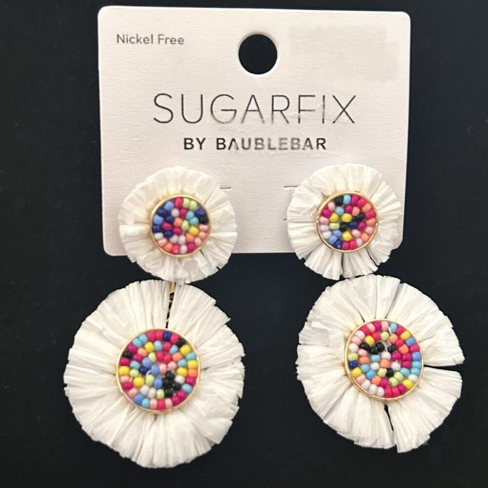Stack Fringe Drop Beaded Raffia Earrings - Picture 5 of 5
